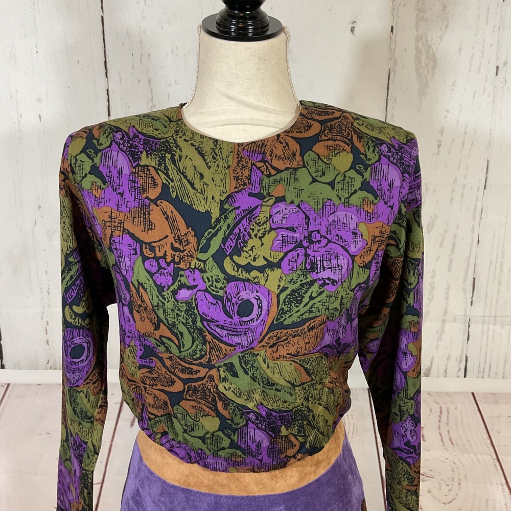 Vintage Act I New York Dress 7/8 Floral Print Blouson Suede Waist Tiered Modest - Picture 2 of 16